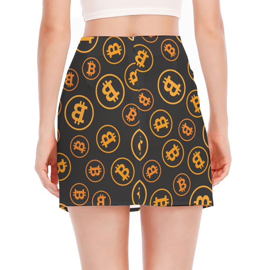 Bitcoin Cryptocurrency Pattern Print Side Slit Mini Skirt