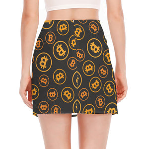 Bitcoin Cryptocurrency Pattern Print Side Slit Mini Skirt