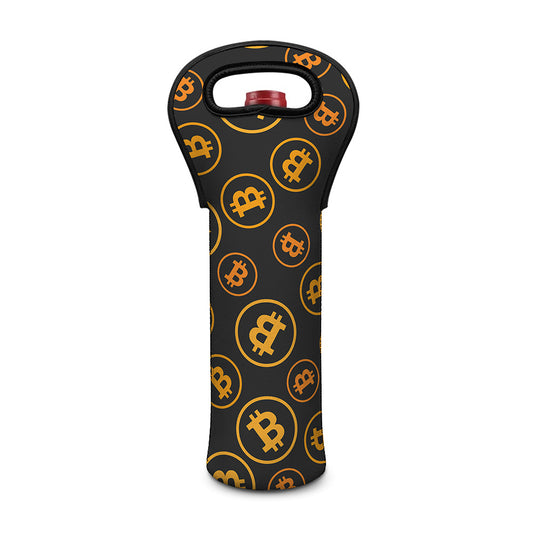 Bitcoin Cryptocurrency Pattern Print Single Neoprene Wine Tote