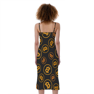 Bitcoin Cryptocurrency Pattern Print Slim Fit Midi Cami Dress