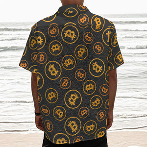 Bitcoin Cryptocurrency Pattern Print Textured Short Sleeve Shirt