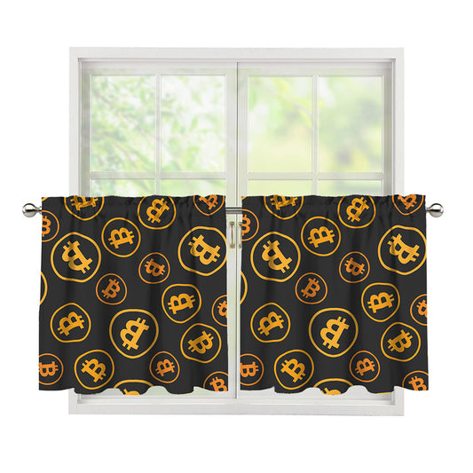 Bitcoin Cryptocurrency Pattern Print Tier Curtains