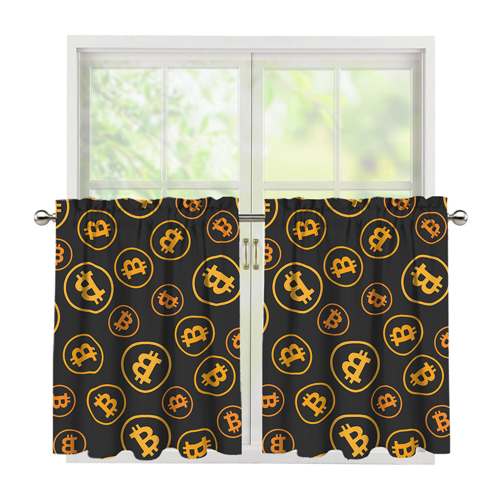 Bitcoin Cryptocurrency Pattern Print Tier Curtains