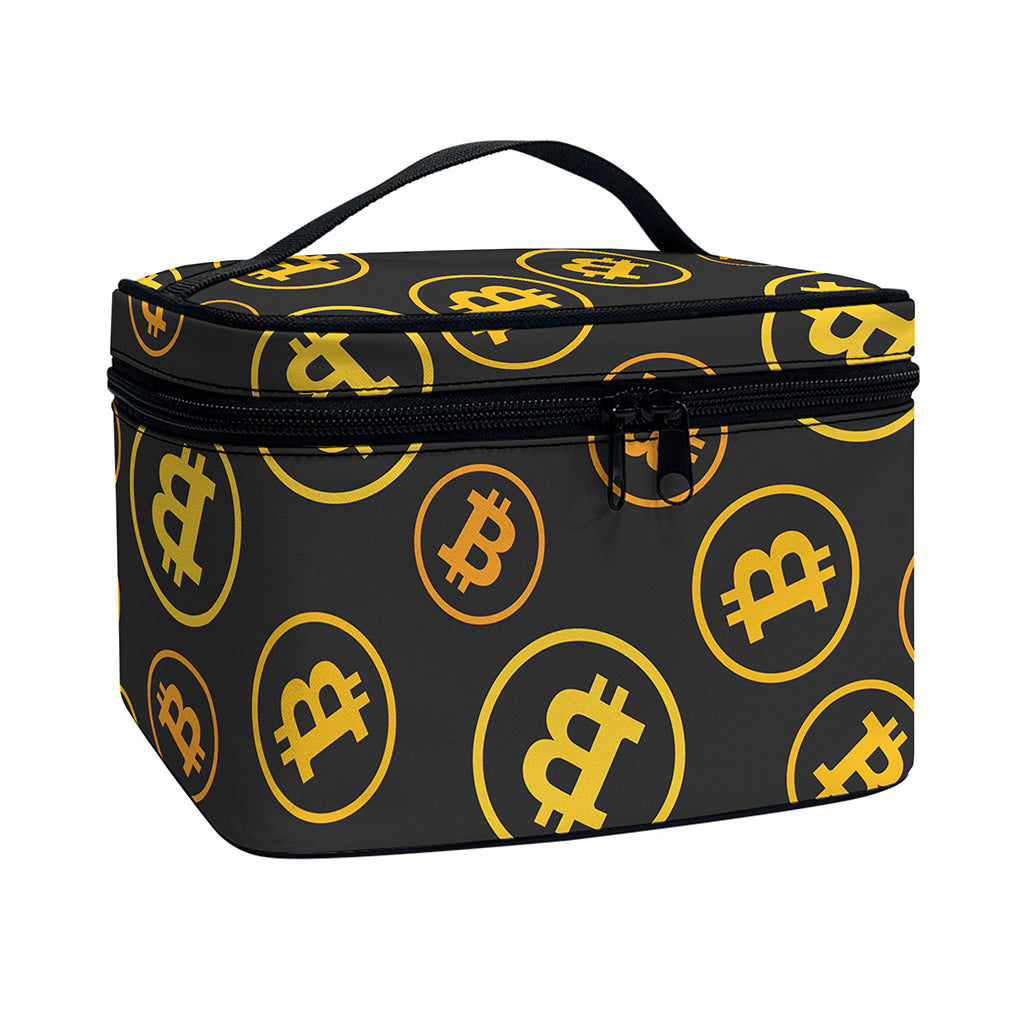 Bitcoin Cryptocurrency Pattern Print Travel Makeup Bag