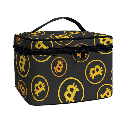 Bitcoin Cryptocurrency Pattern Print Travel Makeup Bag