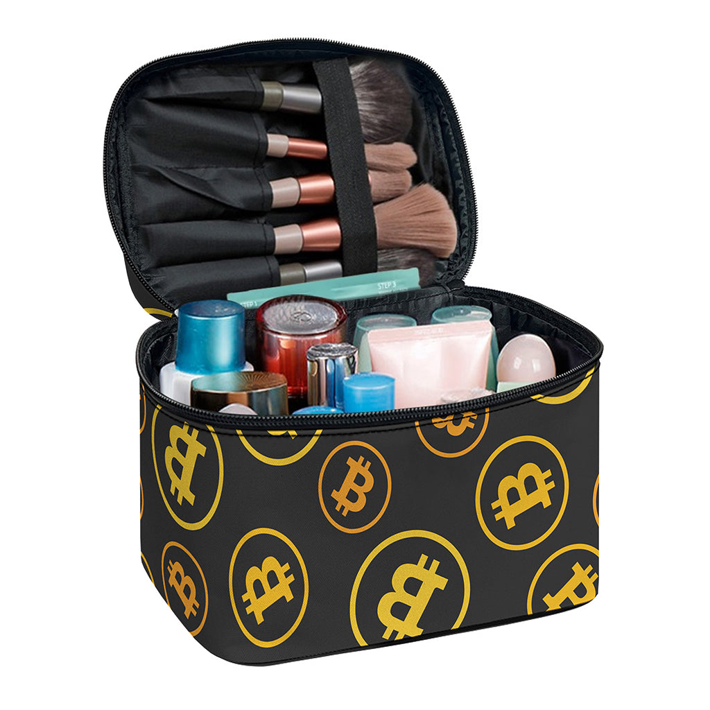 Bitcoin Cryptocurrency Pattern Print Travel Makeup Bag