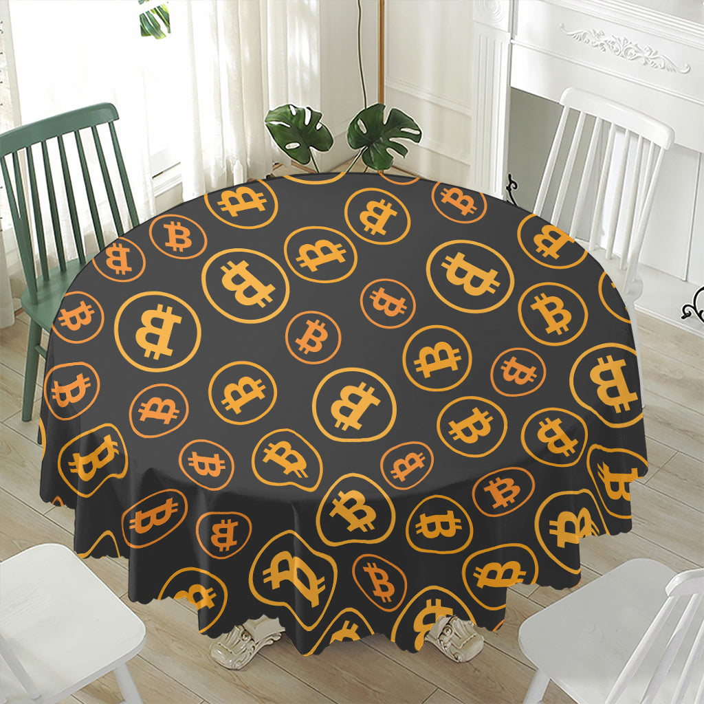 Bitcoin Cryptocurrency Pattern Print Waterproof Round Tablecloth