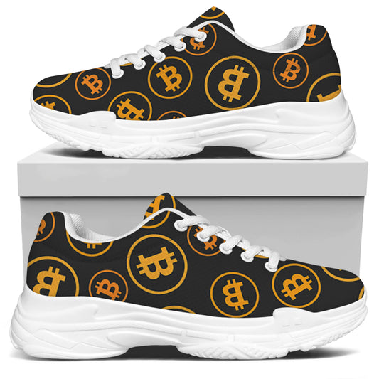 Bitcoin Cryptocurrency Pattern Print White Chunky Shoes