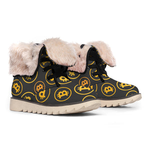 Bitcoin Cryptocurrency Pattern Print Winter Boots