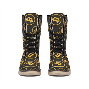 Bitcoin Cryptocurrency Pattern Print Winter Boots