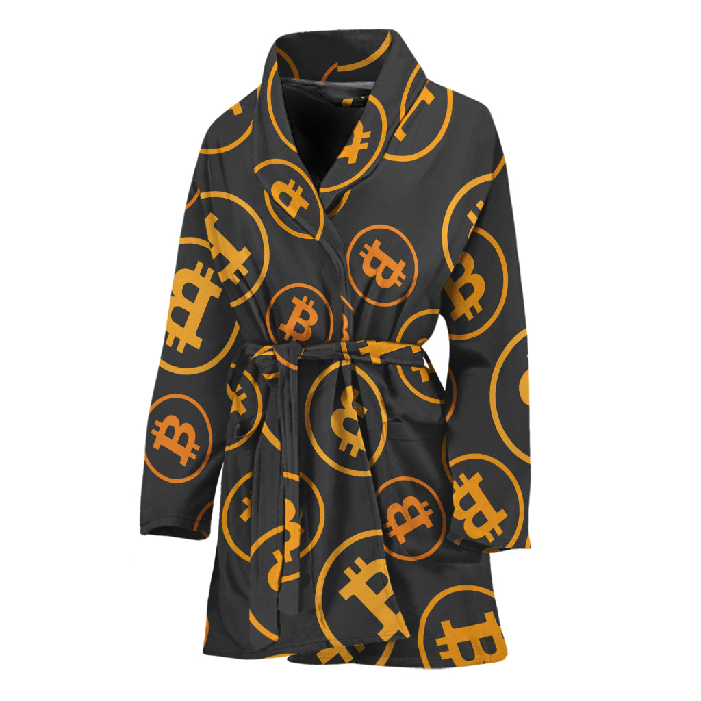 Bitcoin Cryptocurrency Pattern Print Women's Bathrobe