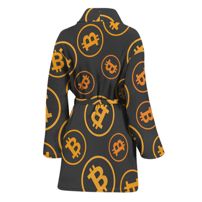 Bitcoin Cryptocurrency Pattern Print Women's Bathrobe