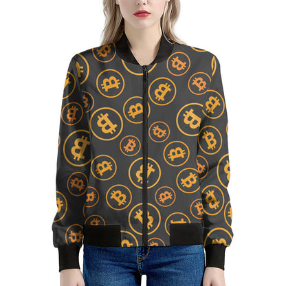 Bitcoin Cryptocurrency Pattern Print Women's Bomber Jacket