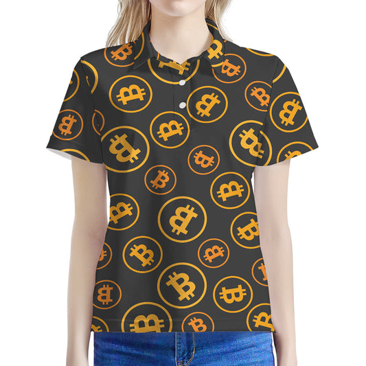 Bitcoin Cryptocurrency Pattern Print Women's Polo Shirt