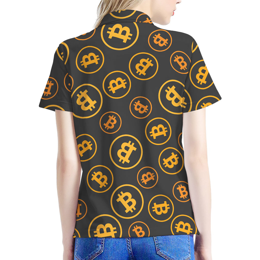 Bitcoin Cryptocurrency Pattern Print Women's Polo Shirt