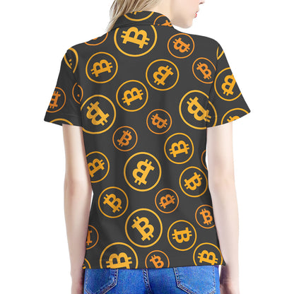 Bitcoin Cryptocurrency Pattern Print Women's Polo Shirt