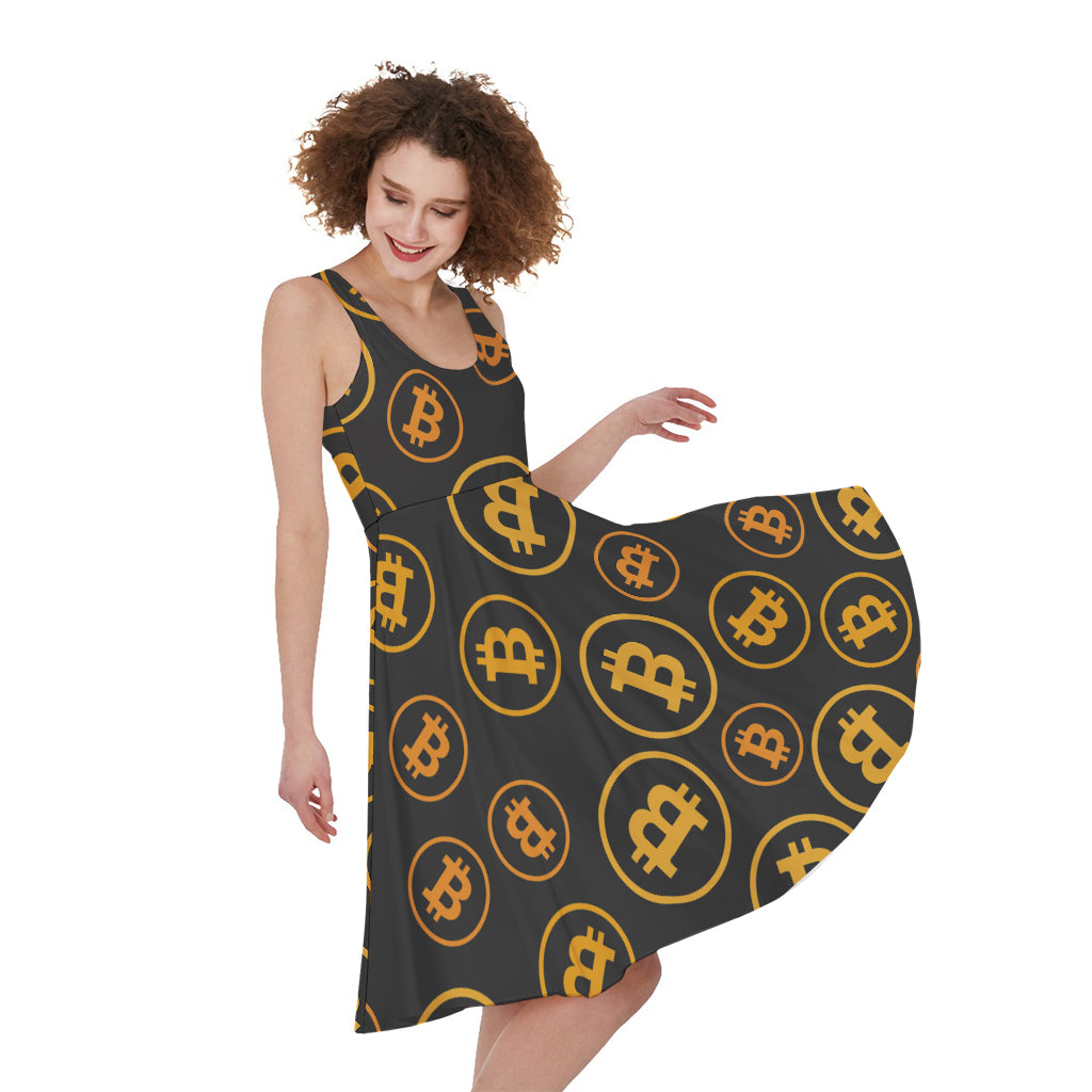 Bitcoin Cryptocurrency Pattern Print Women's Sleeveless Dress