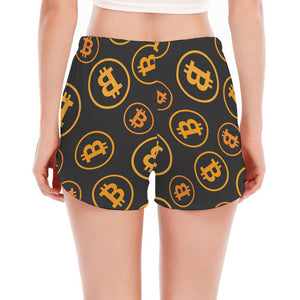 Bitcoin Cryptocurrency Pattern Print Women's Split Running Shorts