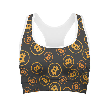 Bitcoin Cryptocurrency Pattern Print Women's Sports Bra