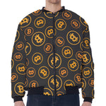 Bitcoin Cryptocurrency Pattern Print Zip Sleeve Bomber Jacket