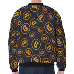 Bitcoin Cryptocurrency Pattern Print Zip Sleeve Bomber Jacket