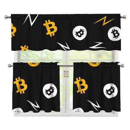Bitcoin Symbol Pattern Print 3 Piece Kitchen Curtains