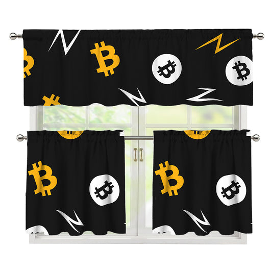 Bitcoin Symbol Pattern Print 3 Piece Kitchen Curtains