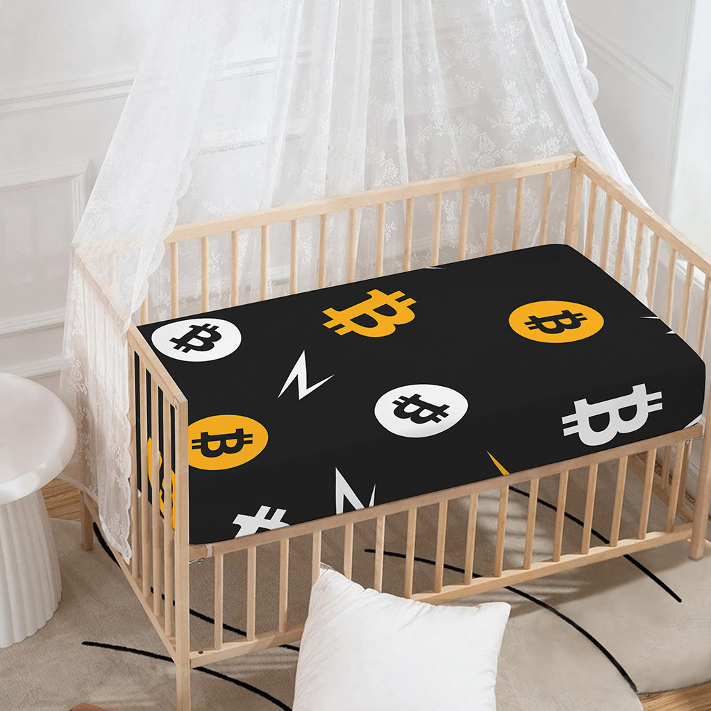Bitcoin Symbol Pattern Print Baby Crib Sheet