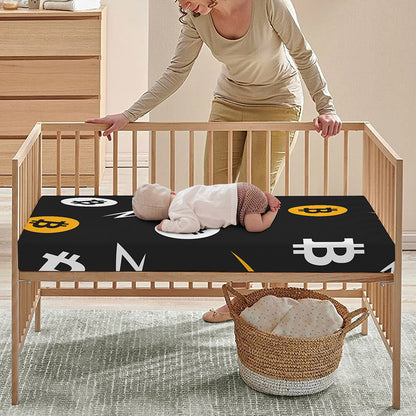 Bitcoin Symbol Pattern Print Baby Crib Sheet