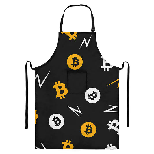 Bitcoin Symbol Pattern Print Bib Apron With Pocket