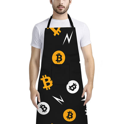 Bitcoin Symbol Pattern Print Bib Apron With Pocket