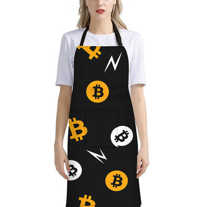 Bitcoin Symbol Pattern Print Bib Apron With Pocket