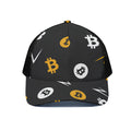 Bitcoin Symbol Pattern Print Black Mesh Trucker Hat
