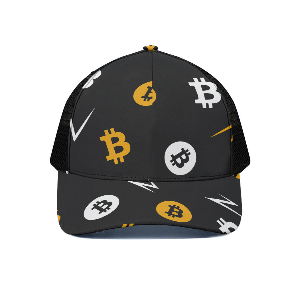 Bitcoin Symbol Pattern Print Black Mesh Trucker Cap
