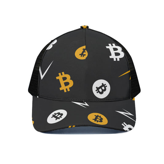 Bitcoin Symbol Pattern Print Black Mesh Trucker Cap