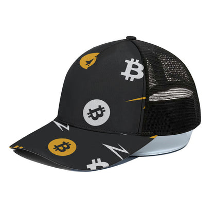 Bitcoin Symbol Pattern Print Black Mesh Trucker Cap