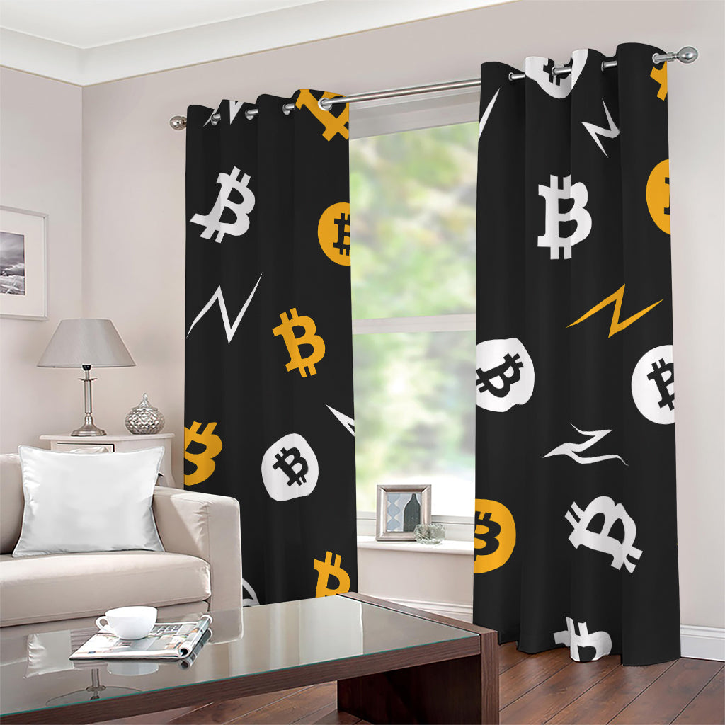 Bitcoin Symbol Pattern Print Blackout Grommet Curtains