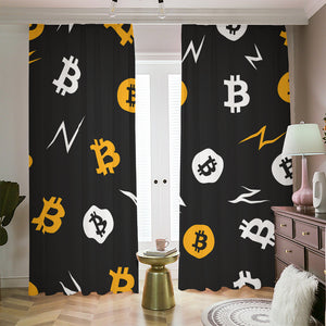 Bitcoin Symbol Pattern Print Blackout Pencil Pleat Curtains