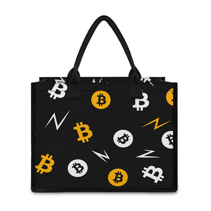 Bitcoin Symbol Pattern Print Canvas Tote Bag