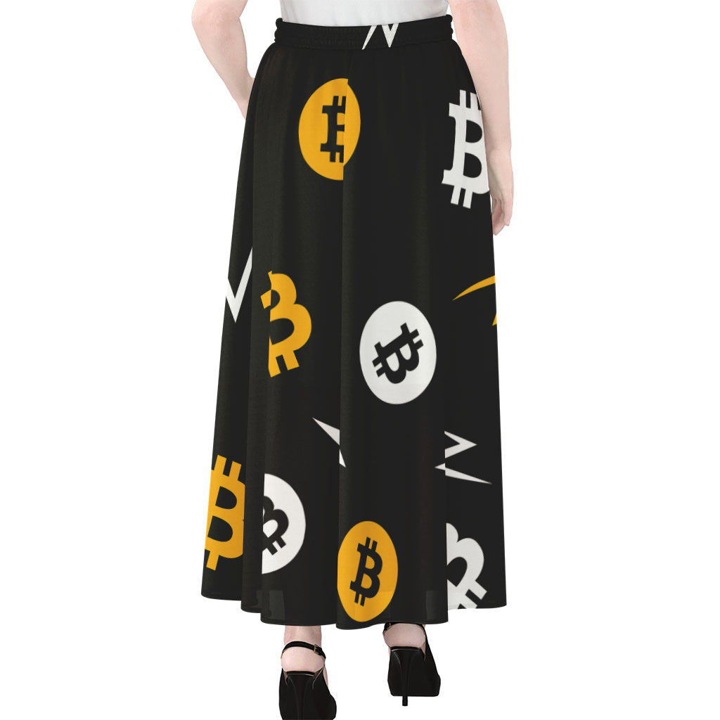 Bitcoin Symbol Pattern Print Chiffon Maxi Skirt