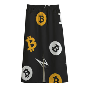 Bitcoin Symbol Pattern Print Cotton Front Slit Maxi Skirt