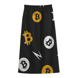 Bitcoin Symbol Pattern Print Cotton Front Slit Maxi Skirt