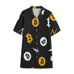 Bitcoin Symbol Pattern Print Cotton Hawaiian Shirt