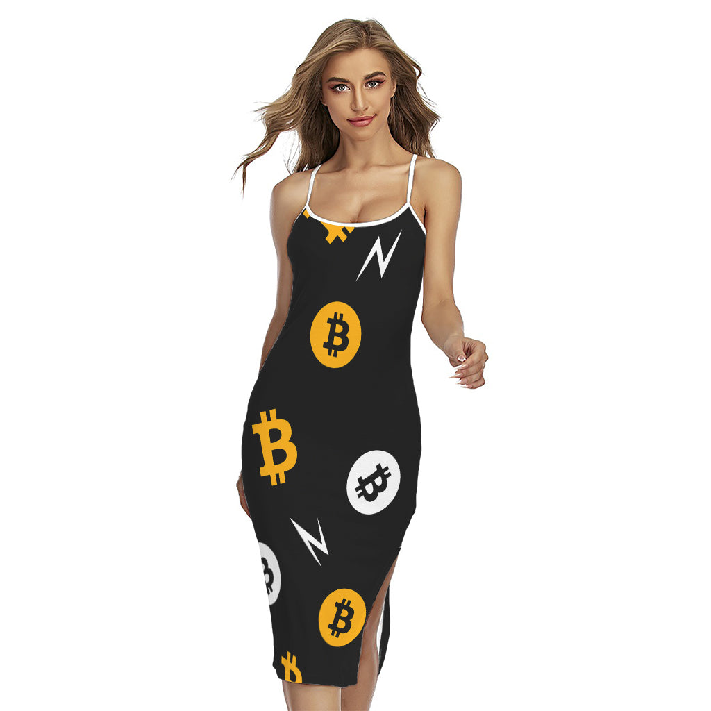 Bitcoin Symbol Pattern Print Cross Back Cami Dress