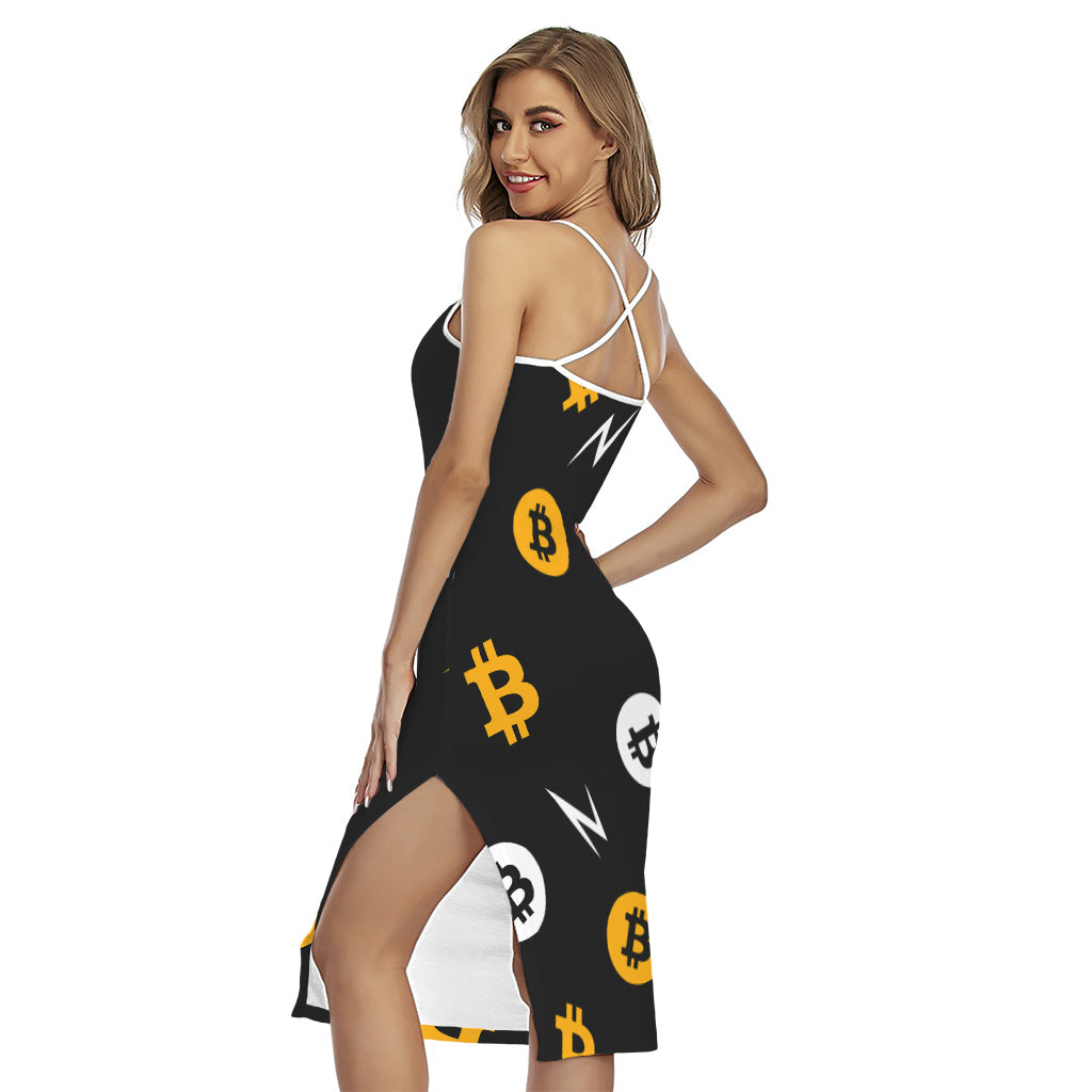 Bitcoin Symbol Pattern Print Cross Back Cami Dress