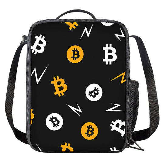 Bitcoin Symbol Pattern Print Crossbody Lunch Bag