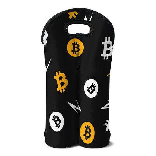 Bitcoin Symbol Pattern Print Double Neoprene Wine Tote