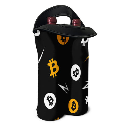 Bitcoin Symbol Pattern Print Double Neoprene Wine Tote
