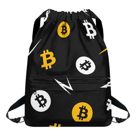 Bitcoin Symbol Pattern Print Drawstring Backpack