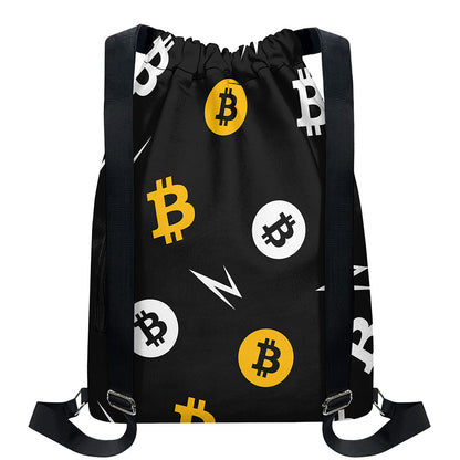 Bitcoin Symbol Pattern Print Drawstring Backpack